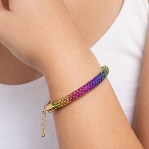 Rainbow Rhinestone Mesh Bracelet | Glitter “Crystaldust” Statement Jewelry